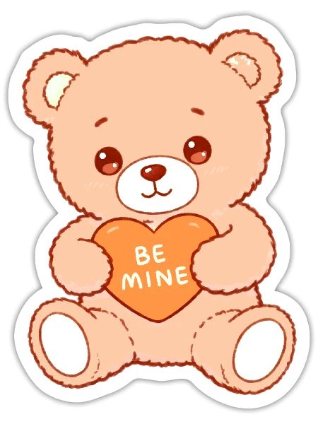 Cute Teddy Bear with Heart - Sticker - white matte - Front
