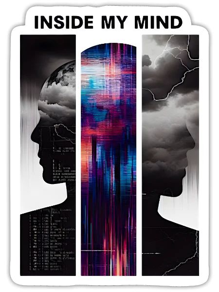 Inside My Mind – Glitch Art Collage Design - Sticker - white matte - Front