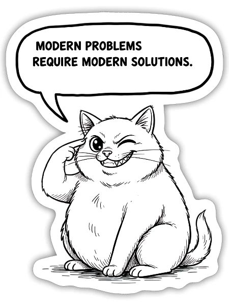 Solutions modernes aux problèmes modernes (Cat Meme) - Sticker - blanc mat - Devant