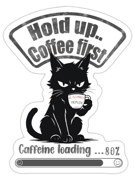 Coffee First Cat Loading - Sticker - white matte - Front