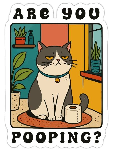 Are You Pooping Funny Grumpy Cat Bathroom Sign - Sticker - white matte - Front