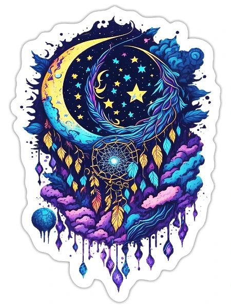 Dreamcatcher Moon and Clouds - Sticker - white matte - Front