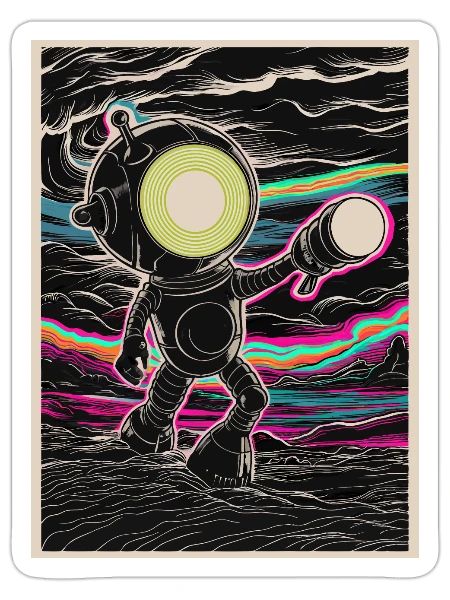 Mad Robot with Flashlight Hand - Sticker - white matte - Front