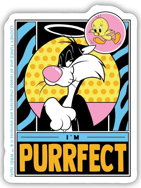 Looney Tunes Sylvestre Le Chat I'm Purrfect Drôle - Sticker - blanc mat - Devant