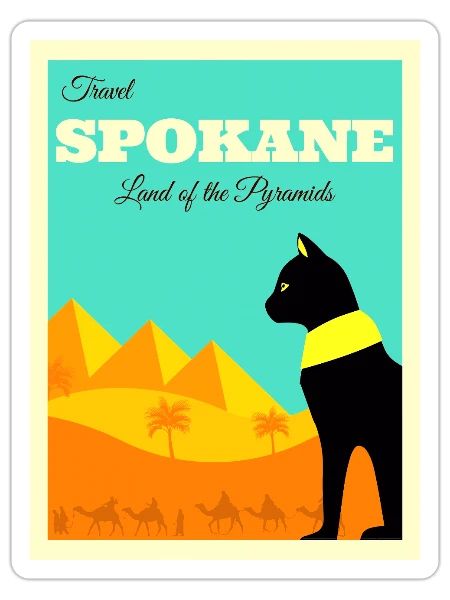 Spokane - Land of the Pyramids (pyramids/cat) - Sticker - white matte - Front