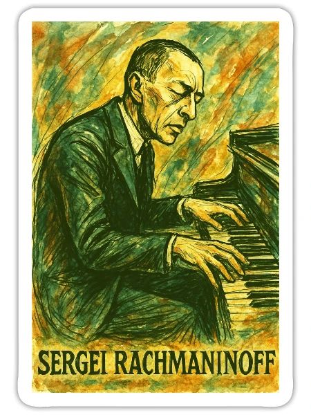 Rachmaninoff at the Piano - Sticker - white matte - Front