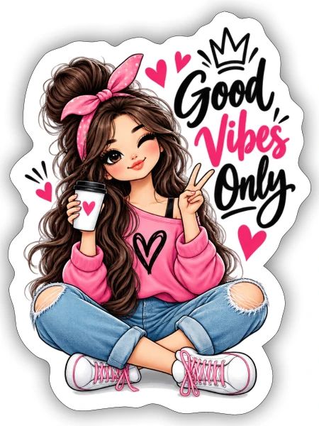Cute girl with Coffee  - Sticker - white matte - Front
