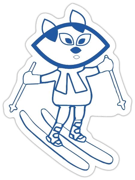 Blue cat skiing - Sticker - white matte - Front