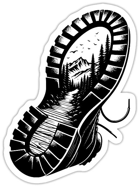 Nature Mountain Profile Landscape Hiking Boots - Sticker - white matte - Front