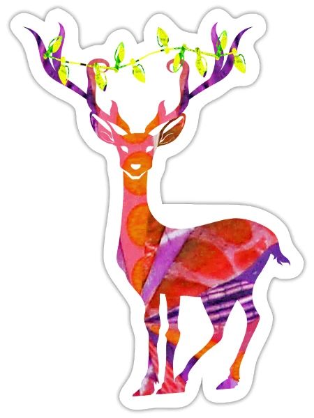 Reindeer tree lights mixed media collage art  - Sticker - white matte - Front