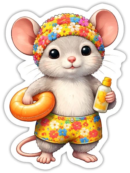 Cute Mouse on Summer Vacation - Sticker - white matte - Front
