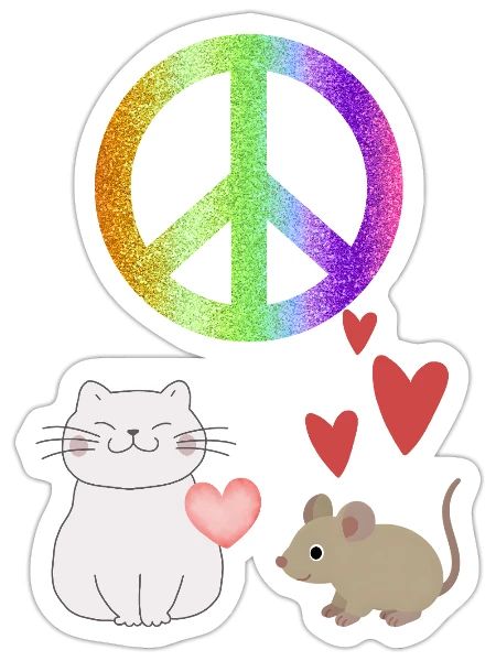 Peace symbol cat and mouse - Sticker - white matte - Front