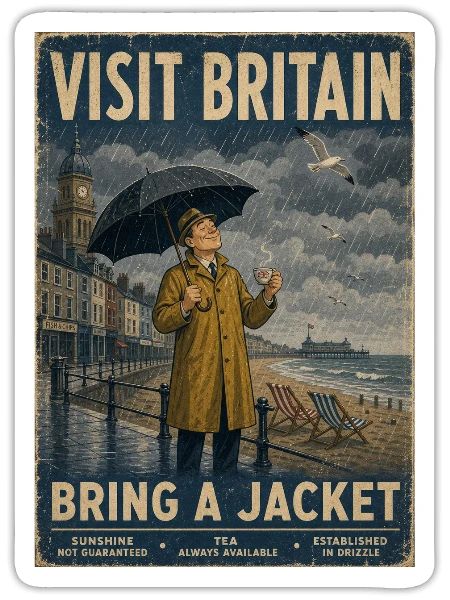 Visit Britain, Bring a Jacket - Retro - Sticker - white matte - Front