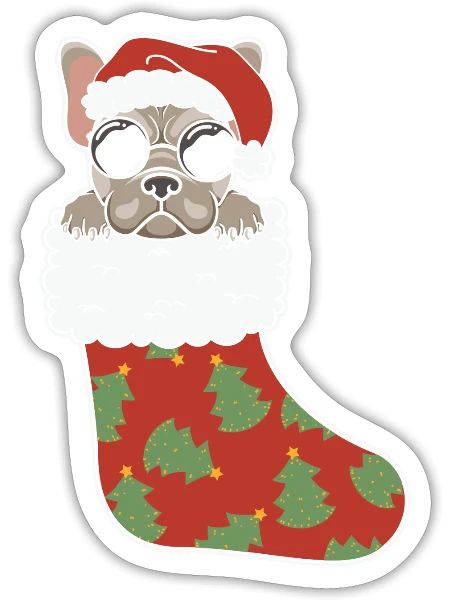 Cool Pug Sock Funny Pug Santa Christmas Stocking - Sticker - white matte - Front