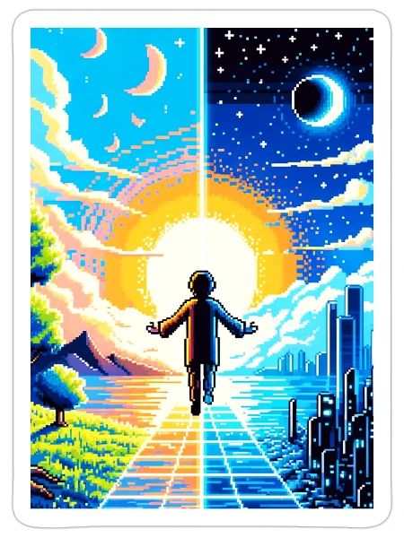 Serene Digital-Nature Blend - Pixel Art - Sticker - white matte - Front