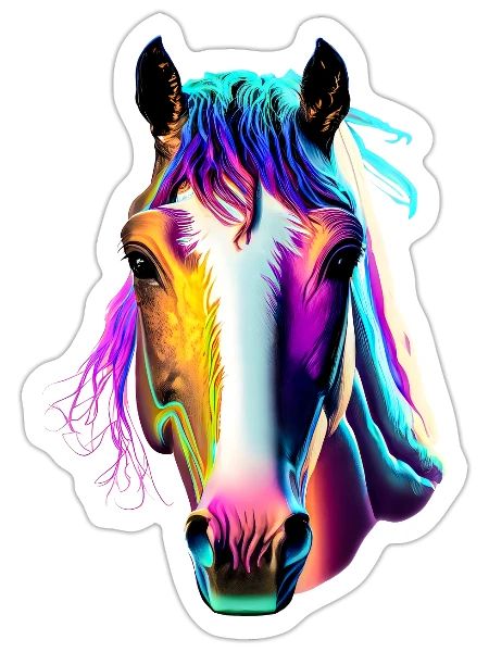 Cheval néon - Sticker - blanc mat - Devant