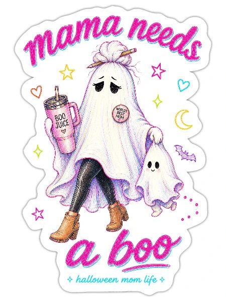 Maman a besoin d’un drap d’Halloween Boo Ghost Neon Pink - Sticker - blanc mat - Devant