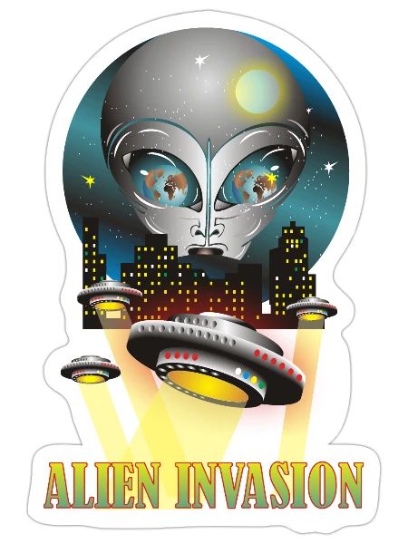 Galactic Alien Invasion T-Shirt Design - Sticker - white matte - Front