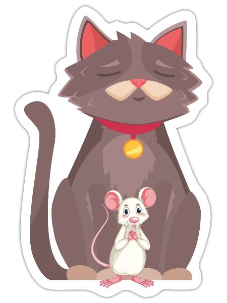cute cat and mouse - Sticker - white matte - Front