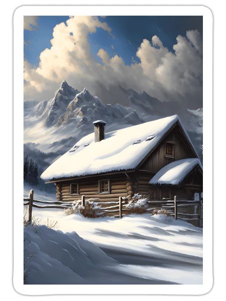 alps winter landscape hut in the snow - Sticker - white matte - Front
