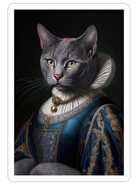 Russian Blue Cat Breed Portrait Royal Renaissance - Sticker - white matte - Front