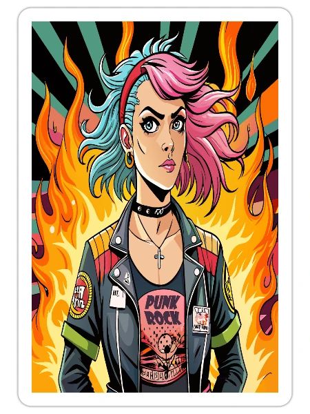 Flames of Punk Rock Girl - Sticker - white matte - Front