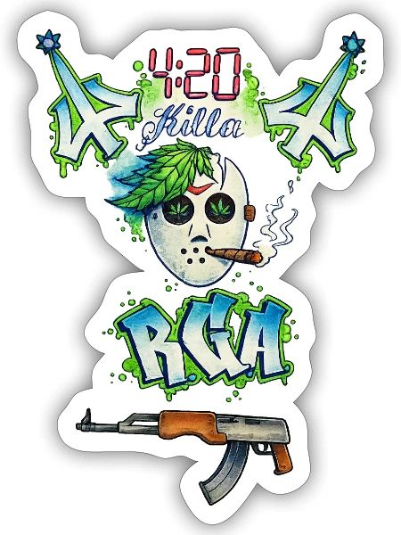420 Graffiti Mask Rifle Motif - Sticker - white matte - Front