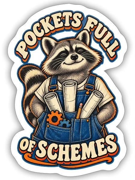 Raccoon Pockets of Schemes - Sticker - white matte - Front