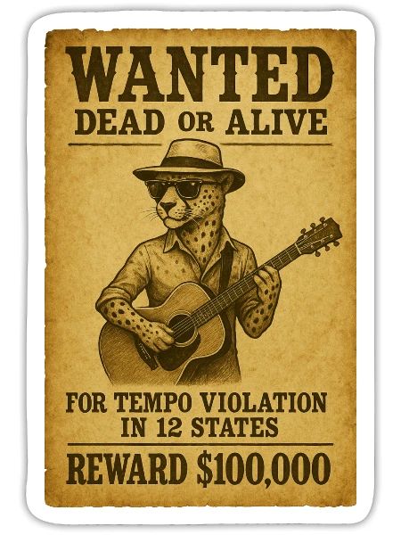 Cheetah Outlaw Poster Guitar Serenade - Sticker - white matte - Front