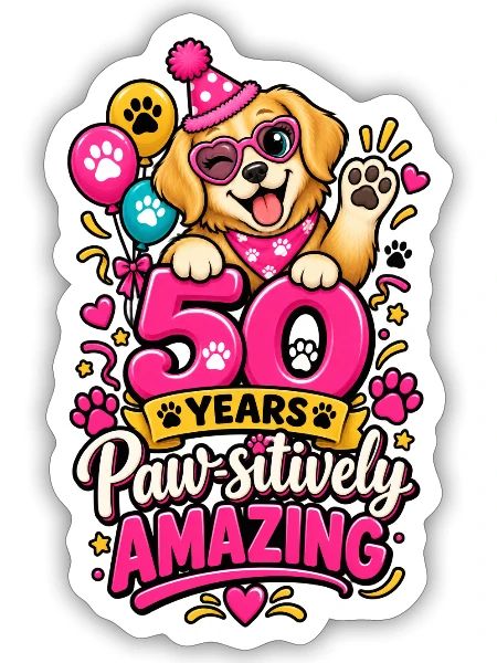 Paw-Sitive 50th Birthday Bash - Sticker - white matte - Front