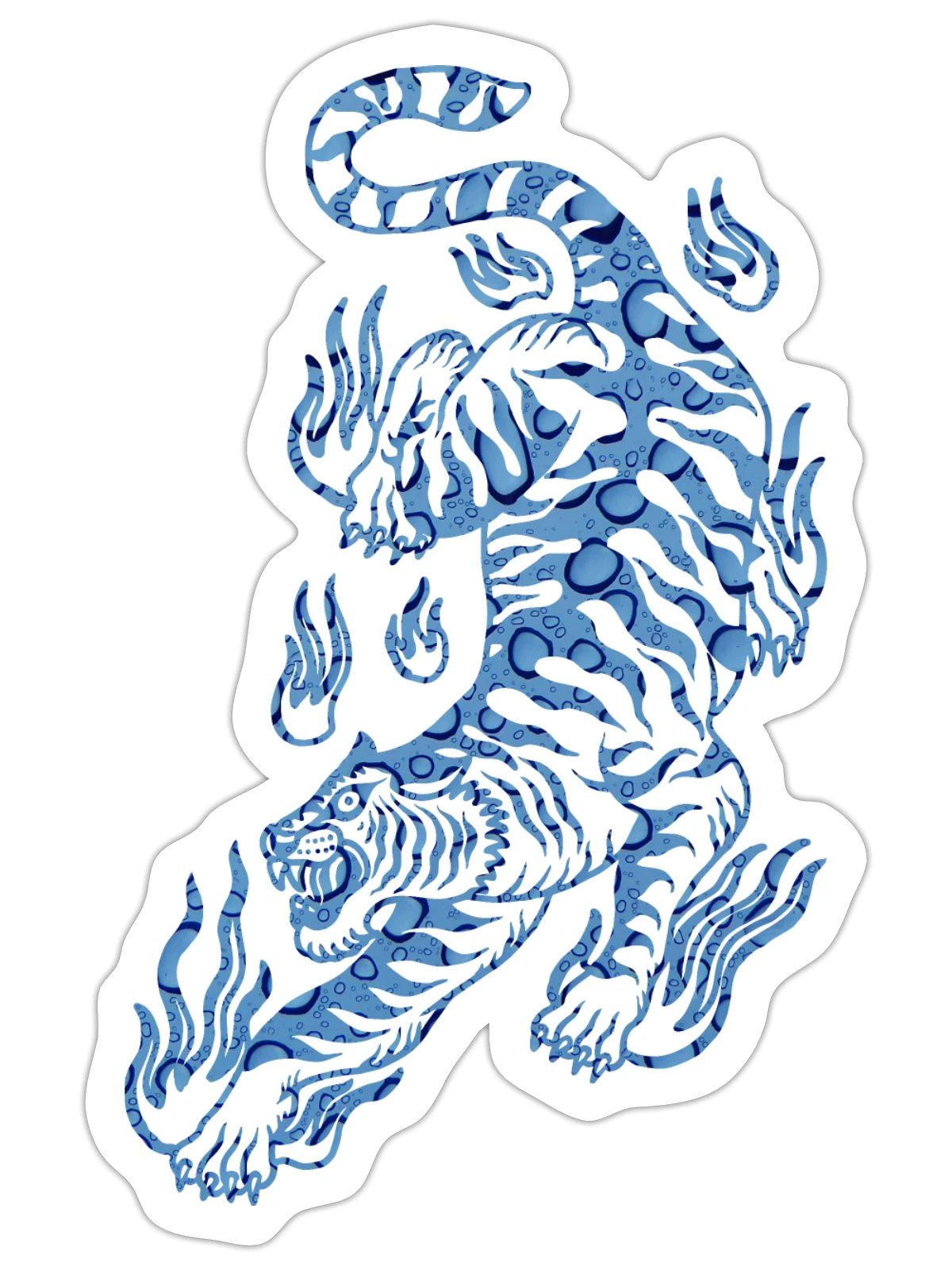 Flaming Blue Water Tiger - Sticker - white matte - Front