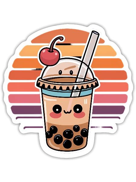 Kawaii bubble tea - Sticker - white matte - Front