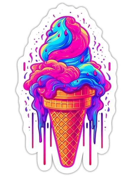 Retro Ice Cream Waffle Ice Cream for a Ice cream - Sticker - white matte - Front