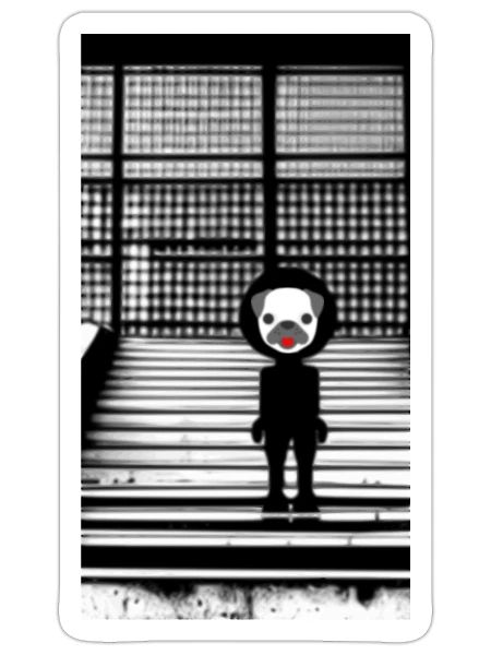 Cute Pug in Hoodie Standing on the Steps - Street - Sticker - white matte - Front