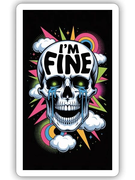 I’m Fine Skull Neon Pop Art - Sticker - white matte - Front