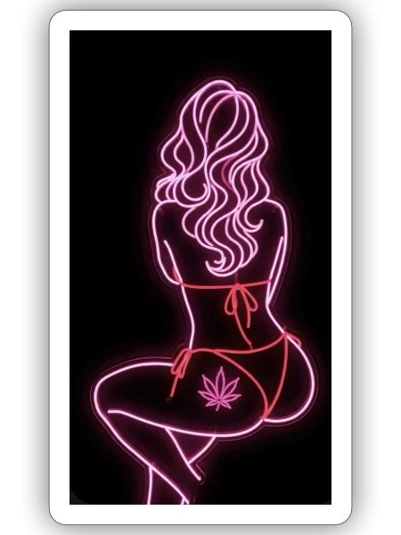 Neon Cannabis Silhouette in Pink Bikini - Sticker - white matte - Front