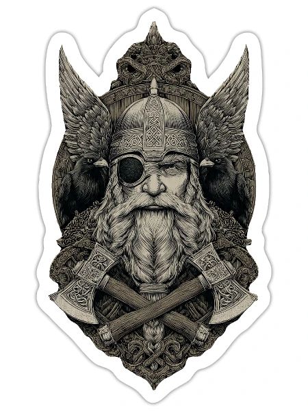 Viking Warlord with Ravens - Sticker - white matte - Front