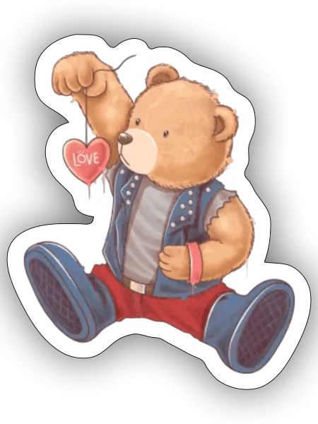 Bear with Heart Lantern Punk Style - Sticker - white matte - Front
