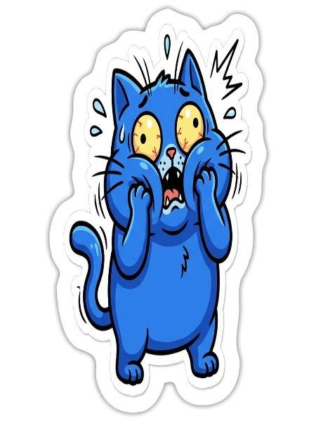 Freaked Out Cat | Funny Scared Blue Cat Panic Cart - Sticker - white matte - Front
