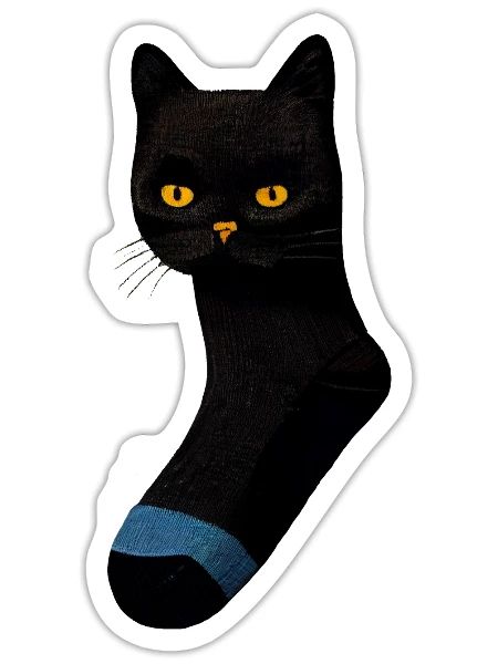 Black Cat in Sock - Sticker - white matte - Front