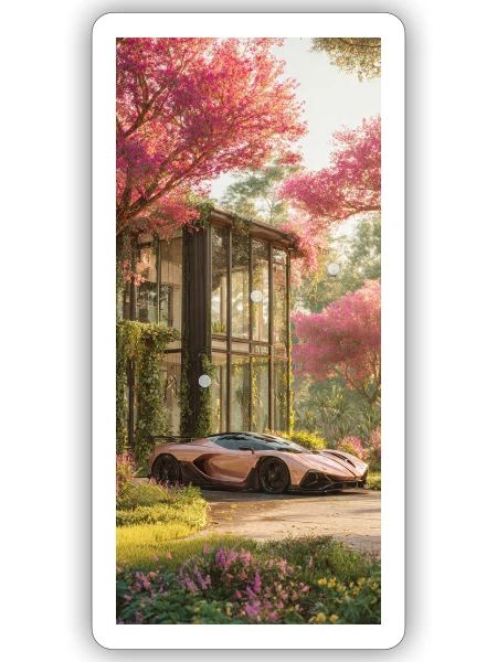 Pink Blossom Driveway Luxury Car - Sticker - white matte - Front