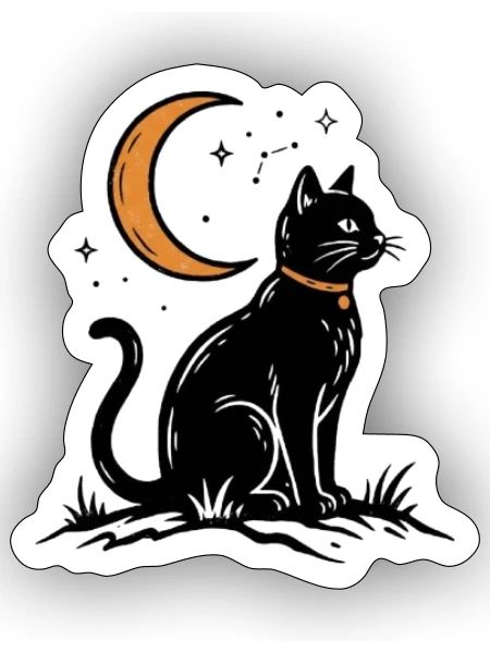 Moonlit Cat Silhouette - Sticker - white matte - Front
