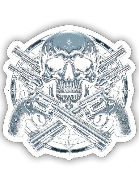 Steel Resolve: Skull Encircled by Revolvers - Sticker - white matte - Front