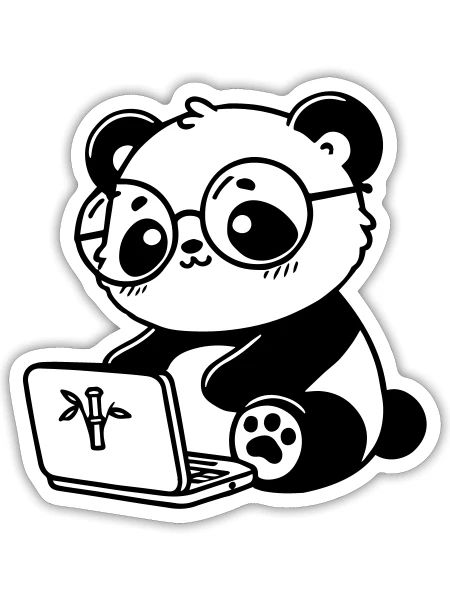 Tech-Savvy Panda with Laptop - Sticker - white matte - Front