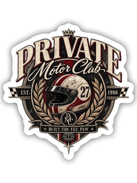 Private Motor Club Crest Vintage Helmet - Sticker - white matte - Front