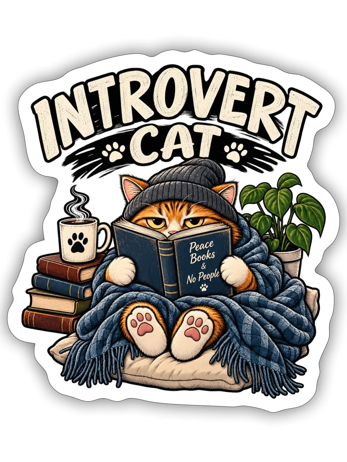 Introvert Cat Cozy Reader - Sticker - white matte - Front