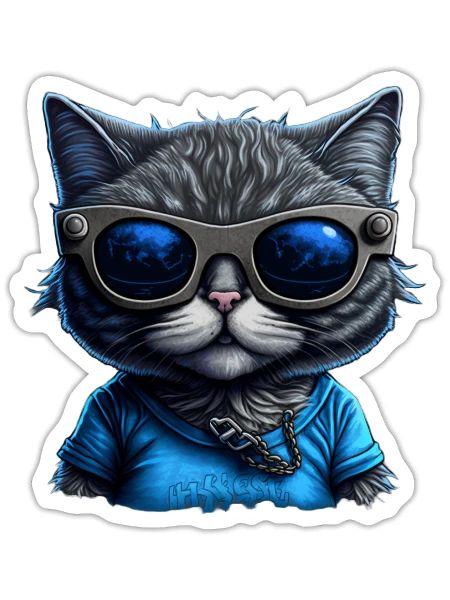 Cool Blue Cat with sunglasses - Sticker - white matte - Front