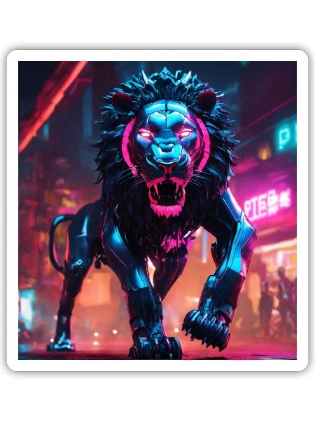 Ultra definição de lion biônico ambiente cyberpunk - Sticker - white matte - Front