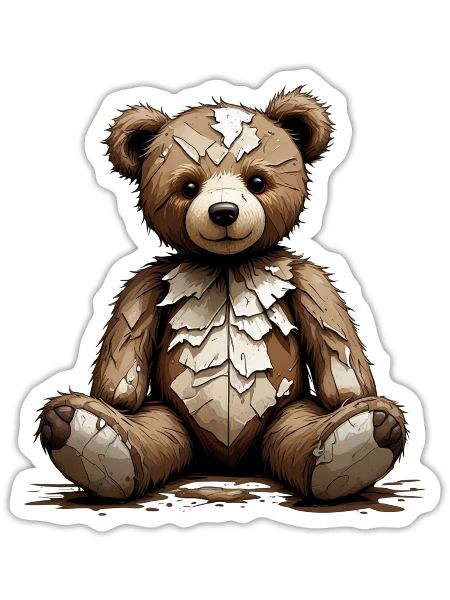 Tattered Teddy Bear - Sticker - white matte - Front