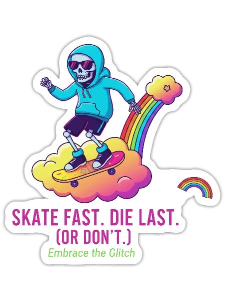 Glitch Skateboarder on Rainbow Cloud - Sticker - white matte - Front